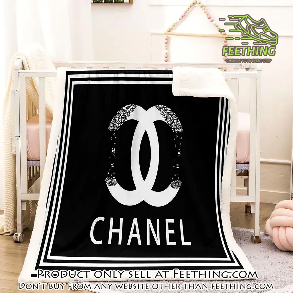 Chanel white logo black luxury brand premium blanket fleece home decor ft3448521